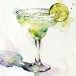 water painting of margarita cocktails with a slice of lime