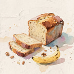 a watercolor painting of a loaf of bread and a banana