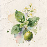 a watercolor painting of an orange and green leaves