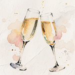 a watercolor painting of two glasses of champagne