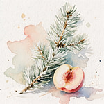 A large white fir stem next to a half-opened ripe peach.