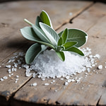 sage and salt on a wooden table