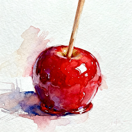 Glossy red candy apples on wooden sticks, coated in a thick sugar glaze