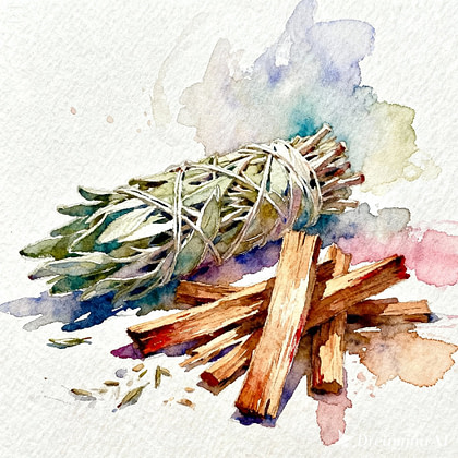 A Bundle of fresh green herbs with wood sticks