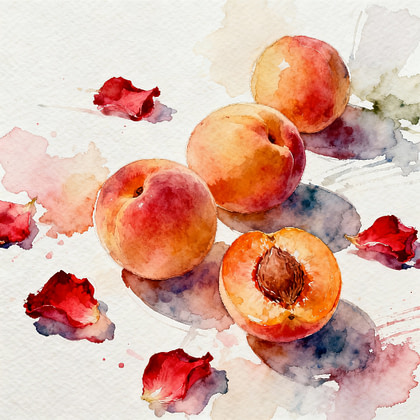 Juicy apricot fruits with red petals