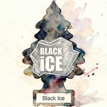 A water painting representation of the iconic black ice, the car air freshener