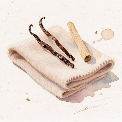 a watercolor painting of vanilla beans on a towel