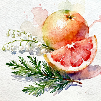 pomelo, lily of the valley and fresh green cedar leaves