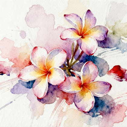 Three exotic flowers, rose color with orange , yellow tones