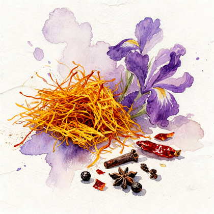 Saffron with peppery Spices and violets
