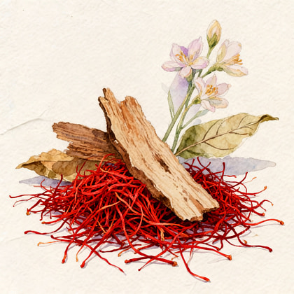 Saffron Flower with tobacco leaves in colorful representation
