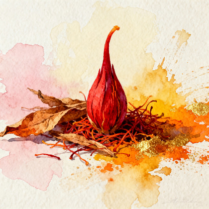 Saffron Flower with tobacco leaves in colorful representation