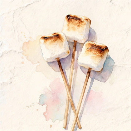 Three burned marshmallows in wood sticks