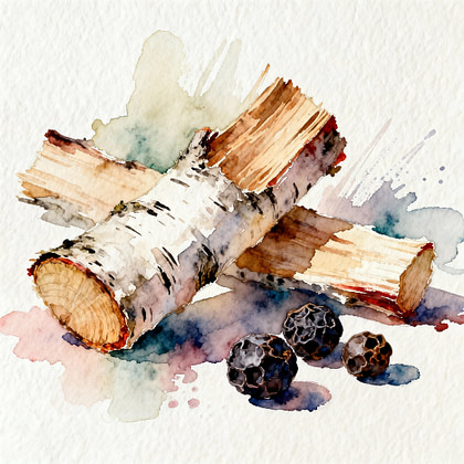 Birch wood sticks next to three black pieces