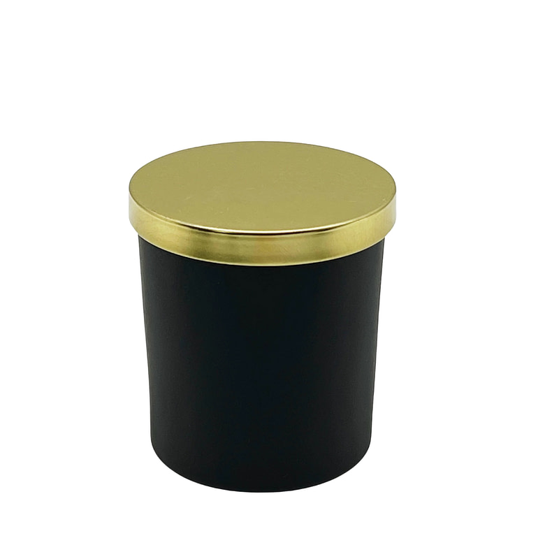 Black jar with golden lid