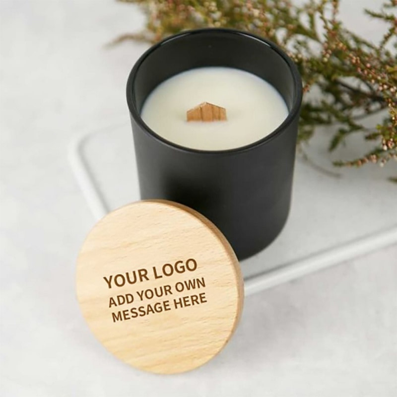 Candle jars with customized wooden lid engraved beside
