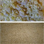 Two horizontal images of resin, top one show chuncks and pebble bellow